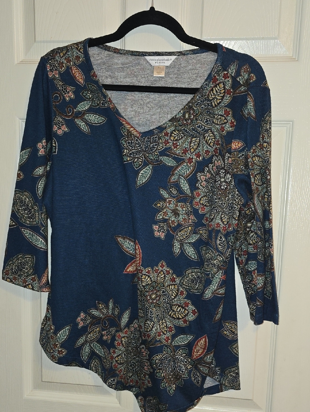 Christopher & Banks Navy Blue Floral‎ V-Neck Long Sleeve Top